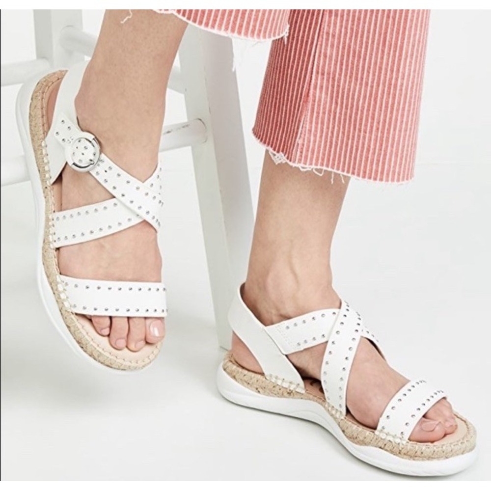 Sam Edelman Leather Buckle Strap Sandals Janette White Size 8.5‎ Stud Espadrille